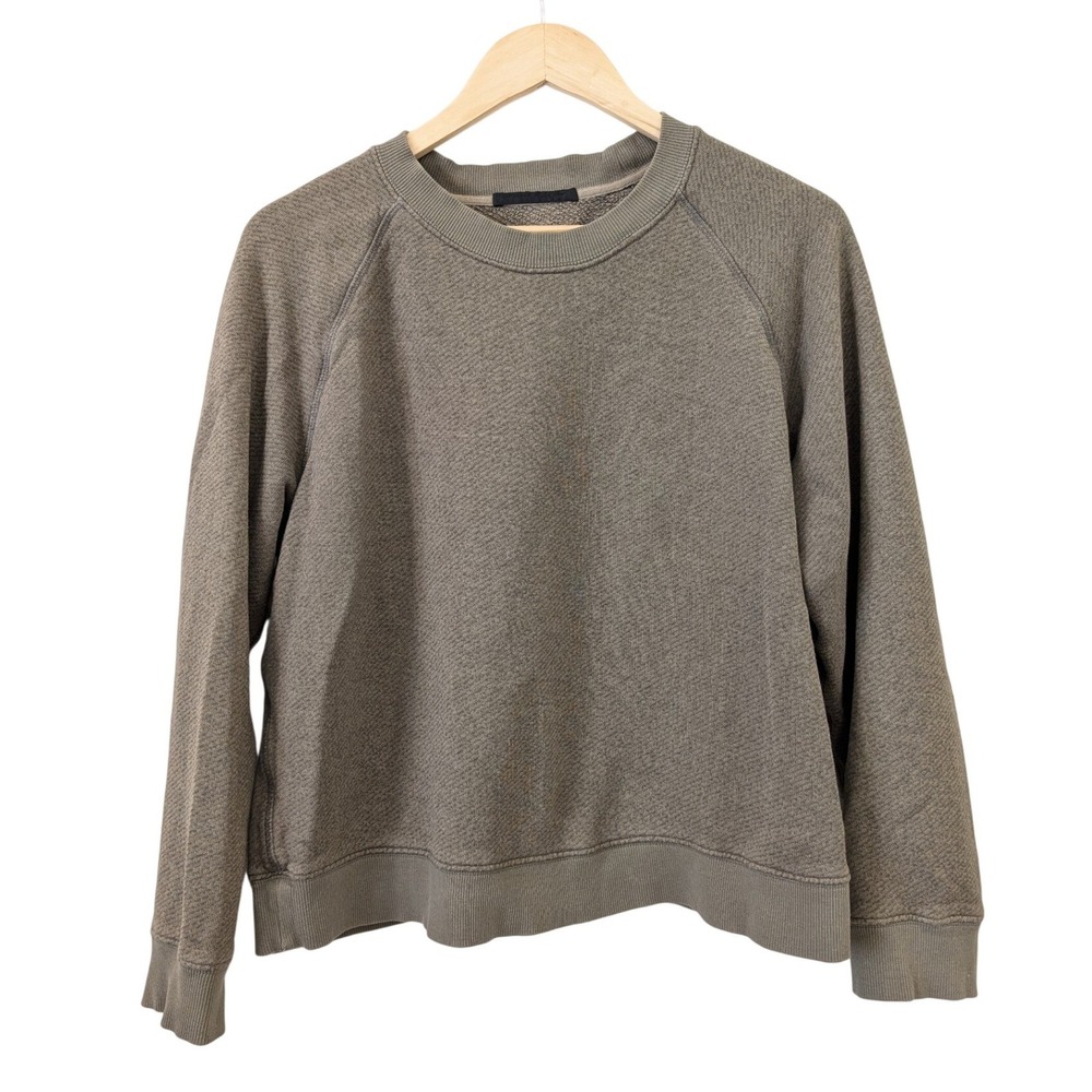 Jenni Kayne Womens Raglan Crewneck Sweatshirt Olive Green Cotton Viscose Large